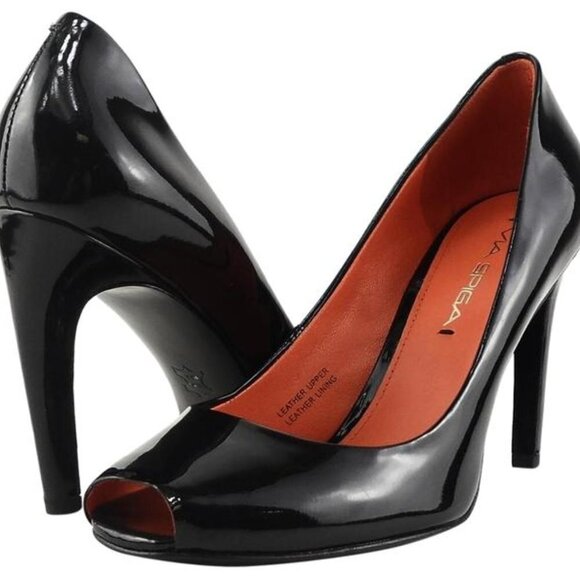 Via Spiga Black Frankie Patent Peep Toe Pumps 6M - Picture 1 of 12